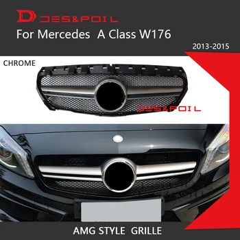Para Mercedes Classe W176 A45 AMG Estilo de Grade de Prata Preta pára-choque Dianteiro de Corrida Grill A180 A200 A250 A220 A45 2013-2018