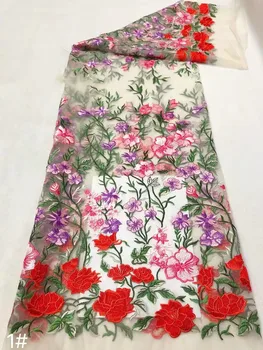 Belo Milutcolor Thread Bordado francês Malha de Tule de renda Tecido Africano de Renda Para os Vestidos de Noite Senhoras da Moda desgaste