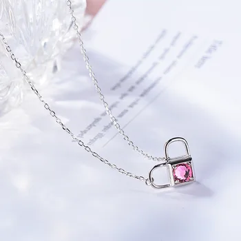 Jellystory moda 925 prata esterlina jóias colar com bloqueio coração em forma de zircão pingente feminino festa de casamento presentes