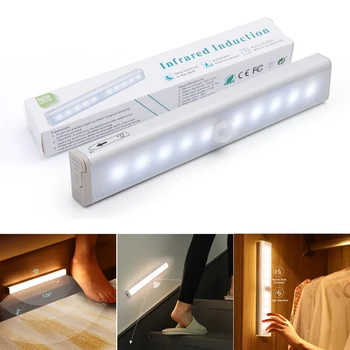 Bateria Lâmpada de LED Luz Noturna Sensor de Movimento Luz de Decoração do Quarto Escada Lâmpada da Noite Para o Armário de Cozinha guarda-Roupa Lâmpada de luz de presença