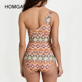 HOMGAO Sexy Retro do Anel-O de Mulheres é Um Maiô de Um Ombro só de Sunga de Impressão Brasileiro trajes de Banho Monokini Beachwear