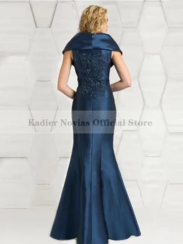 Longo Sereia em Cetim Azul Marinho Mãe da Noiva Vestidos de 2023 Longos Vestidos de Festa Mulher para Casamentos Vestido Invitada Boda 2022