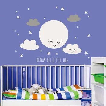 Tamanho grande sorriso nuvem adesivos de parede com estrelas para a casa de decalque para a criança quarto de estudo decorativos berçário bebê mural T200604