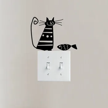 Arte Design Interruptor de Parede de Vinil Adesivo Decalque Crianças Decoração do Quarto do Gato E de Peixe 3SS0243