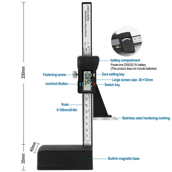 0-150mm de Altura Digital Medidor Eletrônico Medidor de Altura Vernier Caliper Régua de Madeira, Tabela de Marcação Régua de Madeira Ferramentas de Medição