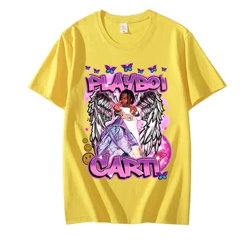Rap Playboi Carti Borboleta Vintage Hip Hop T-Shirt Mulher Manga Curta T-Shirts De Verão Casual Música Camiseta Estético Topo