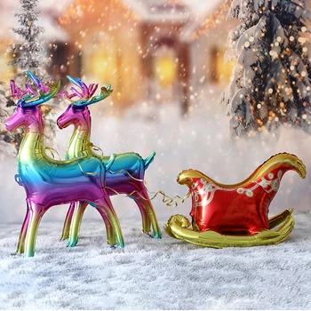 1Set de Ouro em Pé de Natal Elk Trenó Balão Nova Natal, Renas em Tamanho Grande Inflável de Pé Globos Festa de Natal Decoração