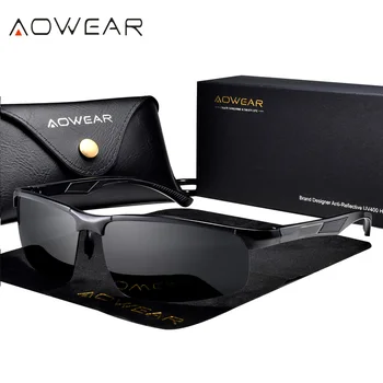 AOWEAR de Luxo ao ar livre Esportes Homens Óculos de sol Polarizados de Alumínio sem aro óculos de Sol Masculino Espelho de Condução Óculos de proteção Óculos de Oculos