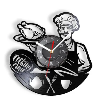 O Tempo de cozimento de Vinil LP Registro Relógio de Parede Acessórios de Cozinha, Sala de Jantar Restaurante obras de Arte, de Decoração Vintage Chef Relógio de Parede, Relógio de