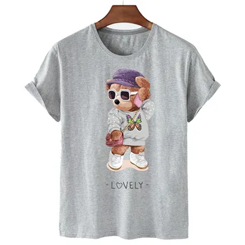 Mulheres de Manga Curta ursinho de Pelúcia Novo Estilo Encantador Tees Senhoras Roupas de Verão Tops da Moda Feminina Cartoon T-shirts Gráfico T-Shirt