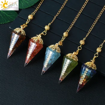 CSJA Adivinhação Pêndulos Natural Reiki 7 Chakras Pendentes de Cristal do Pêndulo Amuleto Cone Pendulos Radiestesia Jóias de Presente S832