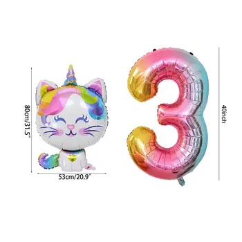 Unicórnio Gato de Folha de Balão 40inch arco-íris Hélio Número de Balões Folha de Unicórnio Tema de Festa de Aniversário, Decorações de chá de Bebê Globos