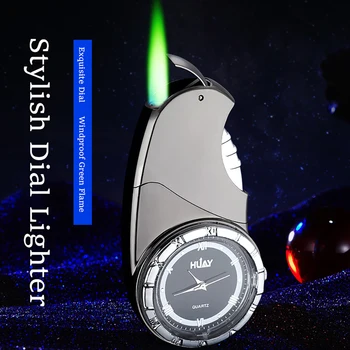 Novo Relógio Verde Isqueiro Chama Straight Flush Gás Isqueiros Windproof Criativo Inflável Homens Presentes