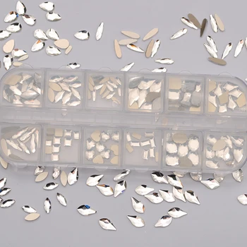 YanRuo 12Girds Limpar Caixa de Flatback Cristal Mistura em Forma de 3D DIY Não Hotfix Strass de Vidro Acessórios Para Decorações da Arte do Prego