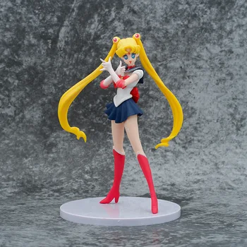 Anime Bonito Sailor Moon e Figura Menina Bonita Hino Rei Anime Modelo Mizuno Brinquedo Ornamento Kino Makoto Dom Set 18 CM de PVC