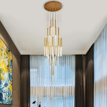 Moderna led candelabro de ouro vivenda de luxo, sala de estar escadaria longa lustre shopping lobby do hotel corda Lustre