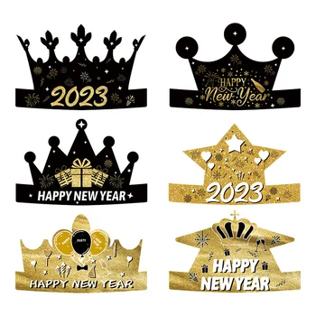 Ouro preto, Ano Novo Papel Óculos, Chapéus Feliz Ano Novo 2023 Dístico Ânimo 2023 Olá 2023 Crianças Festa de Ano Novo DIY Adereços Foto