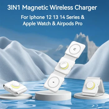 3IN1 Magnético sem Fio Suporte do Carregador para Apple Relógio Airpods Luz da Noite Dobrável Estação de Carregamento para Iphone 12 13 14 Pro Max.
