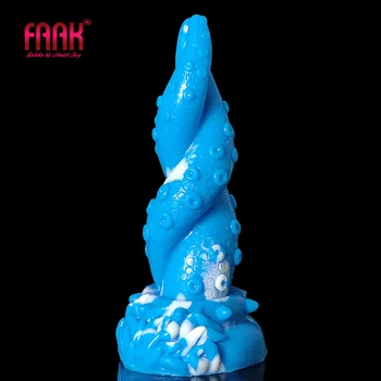 FAAK Novo plug anal grande dragão amarelo erótico design de torção polvo perna de textura de silicone chupar animal vibrador de brinquedos sexuais para as mulheres