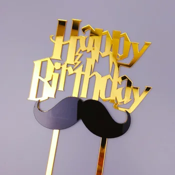 Novo Acrílico Feliz Aniversário Bolo Topper Barba, Óculos de Cupcake Topper para Meninos dos Homens da Festa de Aniversário, Decorações de bolos de Chuveiro do Bebê