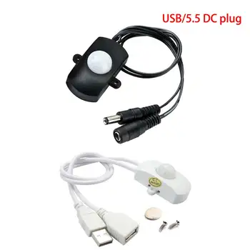 USB/5.5 DC plug DC5-24V 2A PIR Sensor de Movimento Infravermelho Detector de Mini Automática, Sensor de Luz Interruptor para o LED Strip Closet Armário