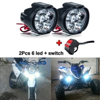 2Pcs 6 LED de Moto Luz Farol Interruptor Universal Scooter Nevoeiro Spotlight