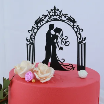 Decorações de bolos de Ouro Preto do Casamento Noivos arco bolo toppers para casamento decoração festa a Festa de Noivado de Suprimentos