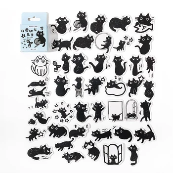 45pcs Kawaii Pequeno Gato Preto Decorativo em caixa Adesivos de Scrapbook Rótulo Diário de papel de carta Álbum Telefone Planejador Diário