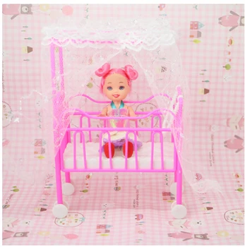 Frete grátis,boneca de móveis cama de Bebê + Carro + Walker + fanner 4 conjunto de boneca, acessórios para a Boneca Barbie,menina da casa do jogo