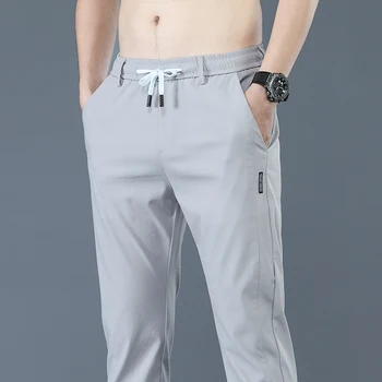 2022 Novas Calças masculinas de Verão Fina, Cinza, Cáqui Cor Sólida Moda Jogging Estilo coreano de Comprimento Total Casual Calças de Trabalho Pantalon