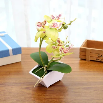 1set Moda, Decoração Artificial de plantas em vasos com 2 garfo de Phalaenopsis Criativo bonsai Para Casa Decoração do Casamento de DIY Suprimentos