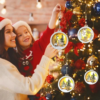 Criativo LED Enfeites de Árvore de Natal de Madeira Pendurado Pingentes DIY artefatos de Madeira Para a Casa, Festa de Natal, Ano Novo Decorações