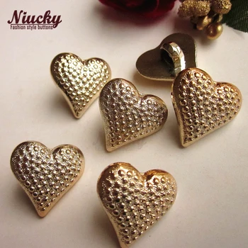 Niucky 18mm Haste UV coração de ouro ofício botões de headwear de roupas artesanais decorativos do casamento de materiais de suprimentos P0303-002