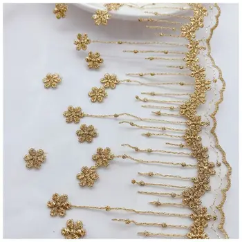 Malha de Ouro Bordado de Flores com fio de Ouro de Borla Laço DIY Colar de Jóias Artesanais Lolita de Vestuário, Acessórios de Costura