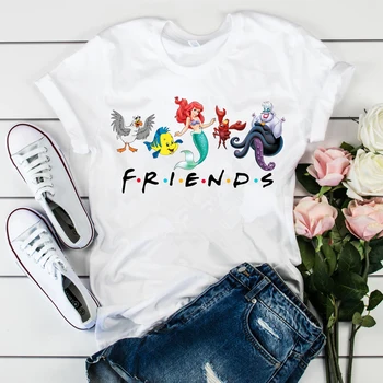 A Pequena Sereia Camisa Bonito A Princesa e Seus Amigos Ursula Solha Tee Gráfico de Correspondência de Férias com a Família Tees Tumblr Tops
