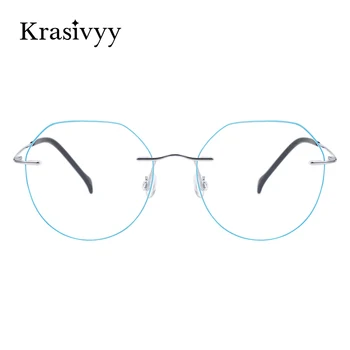 Krasivyy Óculos sem aro Moldura Mulheres Miopia Óptico de Óculos para os Homens 2022 Novo Titânio Puro Vintage Rodada Prescrição de Óculos