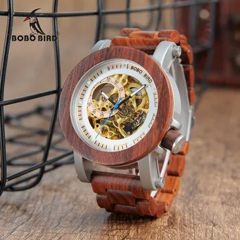 Relógio masculino BOBO PÁSSARO Homens do Relógio Mecânico Automático Relógios de Madeira Vintage Tamanho Grande, os Homens o Dom de relógio de Pulso reloj hombre