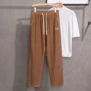 Casual Calças dos Homens Harajuku Todos-correspondência Pessoal Ins Alta de Rua Japonês Retro Pantalones Elegante Unisex Calças de Veludo em linha Reta
