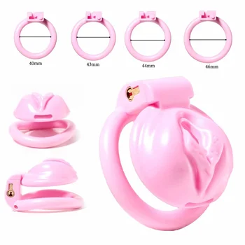 Peso Leve Masculino Cor-De-Rosa Castidade Gaiola Pênis Anéis Com 4 Anéis Pequenos Castidade Dispositivo De Bloqueio Do Cinto De Brinquedos Sexuais