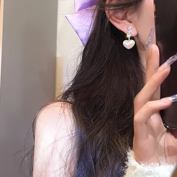 O Coreano Earings Moda Jóias Requintadas Zircão Pérola De Imitação Coração Declaração De Brincos Para Mulheres Brincos Atacado