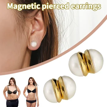 O coreano Pérola de Imitação Magnético Brincos para Mulheres da Moda de Ouro Falso Piercing de Orelha Punhos Brinco Sem Furos da Orelha Jóias
