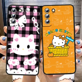Anime bonito Hello Kitty Caso de Telefone Para Samsung Galaxy S22 S20 S21 FE Ultra S10e S10 S9 S8 S7 Lite Plus Borda da Capa Preta