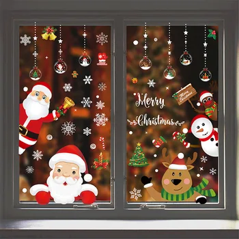 Ano Novo, Natal Adesivos Papai Noel Elk Shopping Decalques Da Parede De Vidro De Janela Eletrostática Adesivos De Navidad Natal