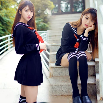 Japonês roupa de marinheiro Anime cosplay fantasia de Meninas aluno da escola secundária de manga comprida JK uniforme