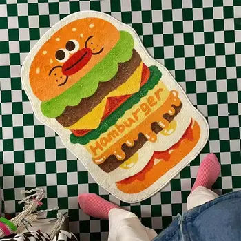 Engraçado Capacho Hamburger Tapete 3D Hambúrguer Gigante de Pelúcia, Tapetes, Cobertor Engraçado Fast Food Criativo Fuzzy Tapetes Macios para Crianças