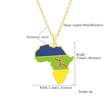 Titânio Aço Mapa de África Berberes Pingente Colares Esmalte Africana Berbere de Ouro, Cor de Prata de Festa Charme Jóias para Mulheres, Homens