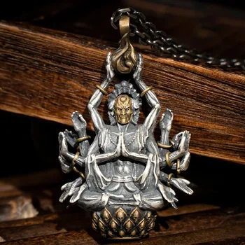 Dominante Parinirvana do Crânio Colar Pingente Mil-mão Bodhisattva Longa Cadeia Colar Amuleto para Homens Mulheres Jóias