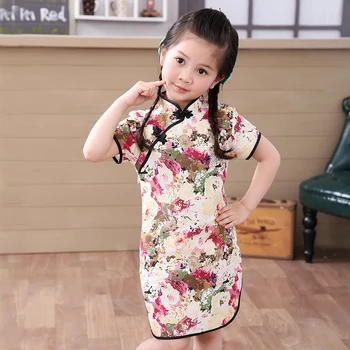 2019 menina Chinesa vestir roupas de verão, estilo filhos de algodão de manga curta, vestidos Tradicionais fo crianças