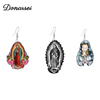 Donarsei Cristã Virgem Maria Acrílico Brincos Para Mulheres Clássicas Mãe De Deus Queda Dangle Brincos De Religiosos Jóias