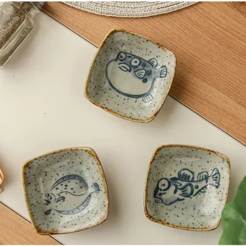 Vintage Cerâmica Pequena Placa Japonês Criativo Dos Desenhos Animados De Frutos Do Mar Com Molho De Tempero De Prato Placa De Cozinha Em Casa De Louças Dropshipping